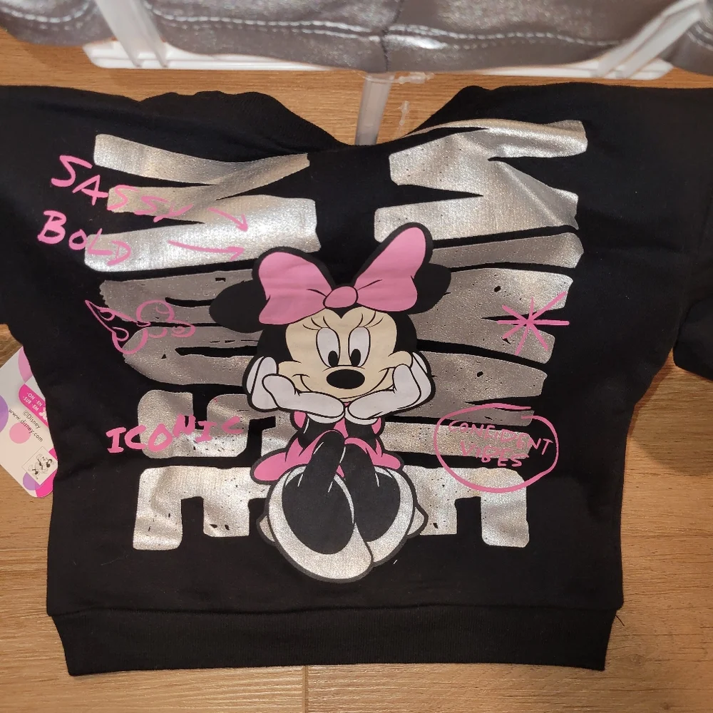 Disney Junior Minnie Mouse 2T Girls 2-Piece Crew Neck Sweater Metallic Pants New